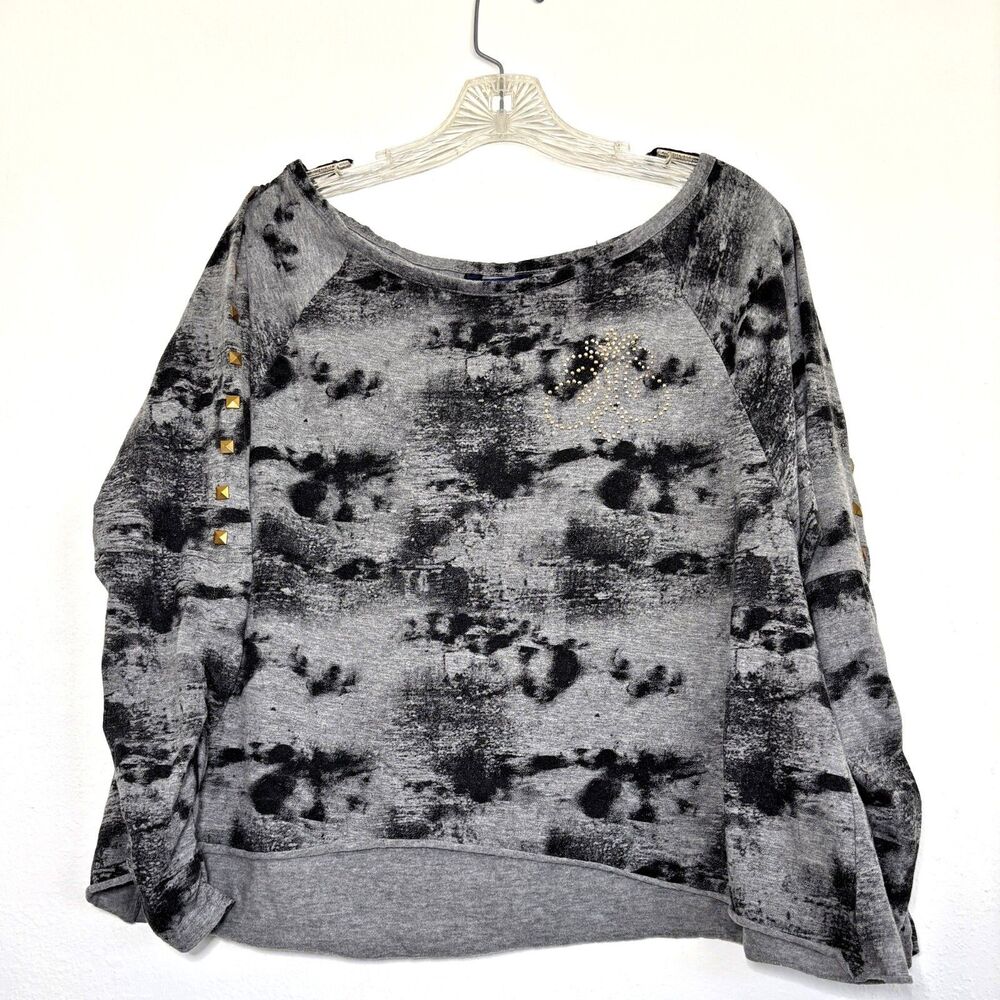 Womens Y2K Boho Lagenlook Top 1X Acid Wash Grunge Oversized Indie Eclectic Goth